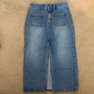 Button Front Long Denim Skirt